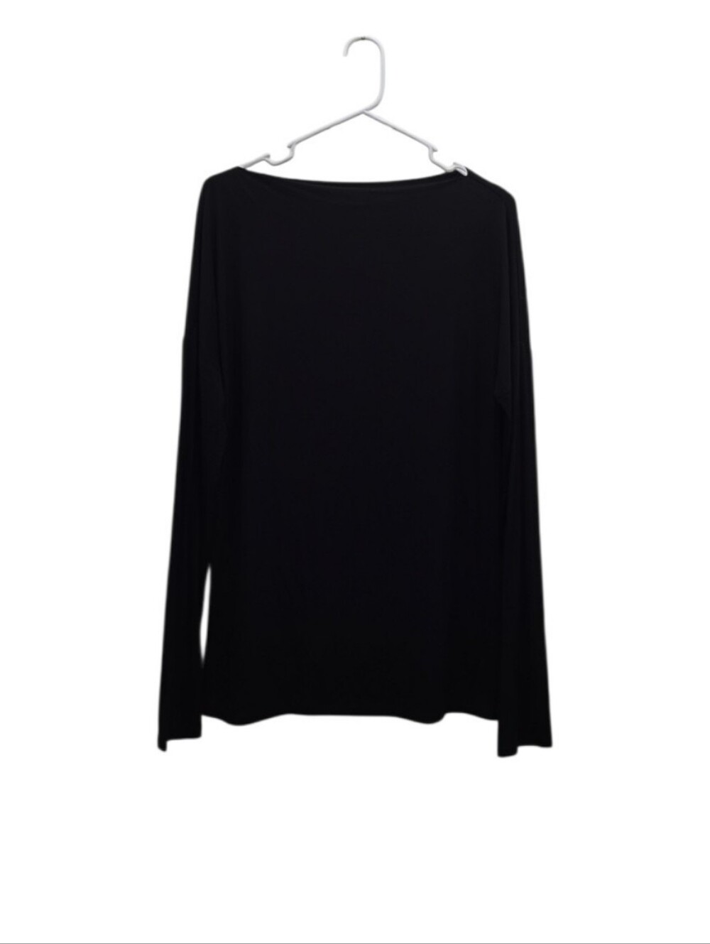 Vince Large Black Micro Modal Long Sleeve Boat Neck Top Stretch Minimalist Tee